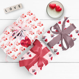 Rote Herzen Dogge Hundeliebhaber Valentinsgeschenk Geschenkpapier Set