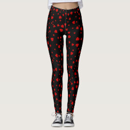 Rote Herzen Floating Muster auf schwarz Leggings