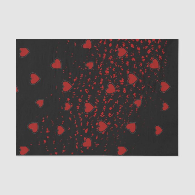 Rote Herzen gescattert/ schwarz Seidenpapier (Vorderseite)