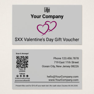 Rote Herzen Grauer Valentinstag-Geschenkgutschein