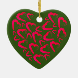 Rote Herzen Grüne Keramik Ornament
