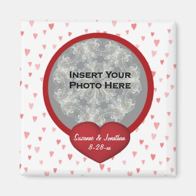 Rote-Herzen-Hochzeitsfoto Magnet (Vorne)