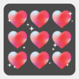 Rote Herzen im schwarzen Hintergrund, Valentinstag Quadratischer Aufkleber
