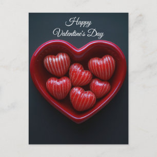 Rote Herzen in Schale Valentinstag Postkarte