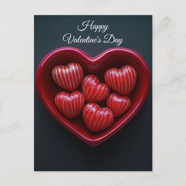Rote Herzen in Schale Valentinstag Postkarte (Vorderseite)