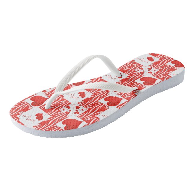 Rote Herzen, Liebe. Flip Flops (Schrägansicht)