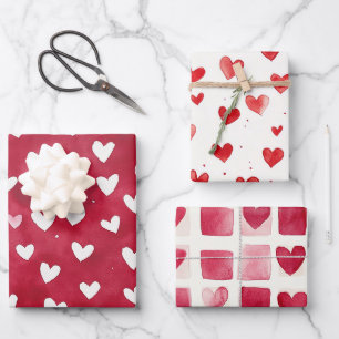 Rote Herzen Liebe Valentinstag Romantik Geschenkpapier Set