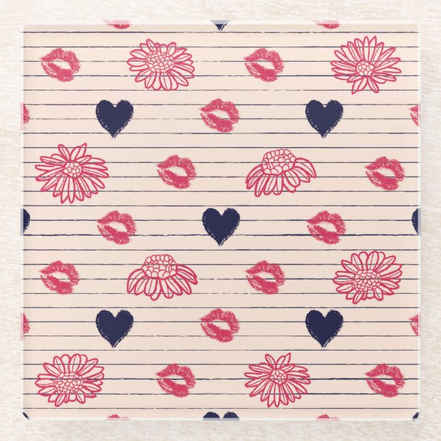 Rote Herzen, Lippen, Gänsehaut. Glasuntersetzer (Vorderseite)