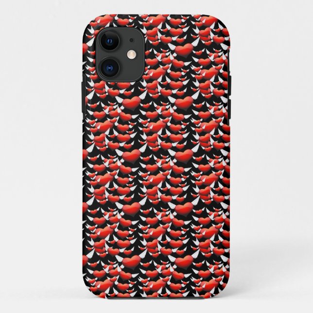 Rote Herzen mit Flügeln auf schwarz Case-Mate iPhone Hülle (Rückseite)