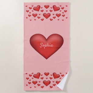 Rote Herzen mit personalisierbarem Text Strandtuch