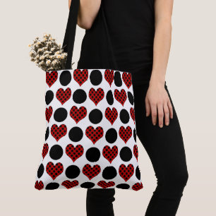 Rote Herzen mit Punkten und schwarze Kreise Muster