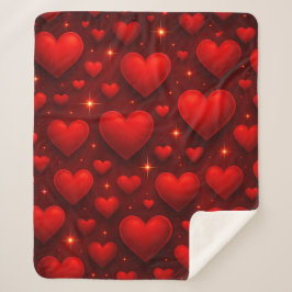 Rote Herzen mit Sternen Muster Sherpadecke