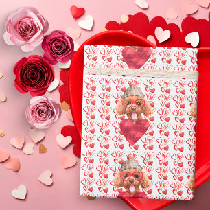 Rote Herzen Pudel-Hundefreund Valentinstag Geschenkpapier