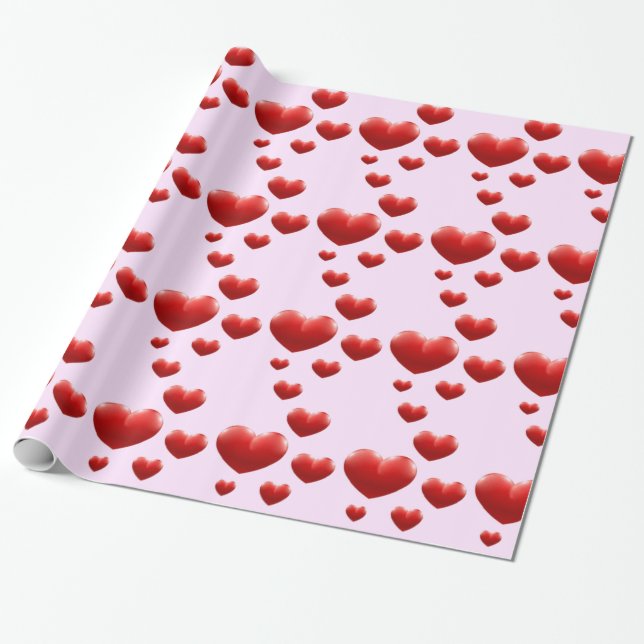 Rote Herzen regnen auf rosa Wrapping Paper Geschenkpapier (Ungerollt)