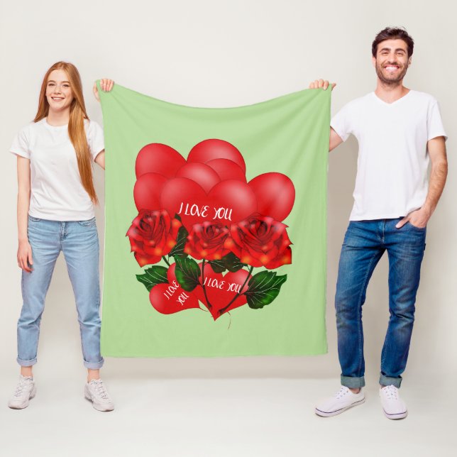 Rote Herzen & Rosen Fleece Decke – Romantisch (Beispiel)