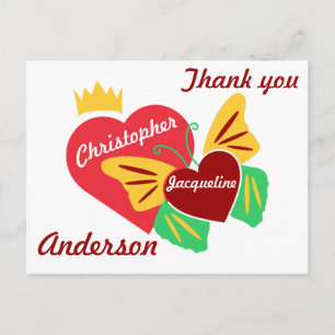 Rote Herzen, Schmetterling Danke Postkarte