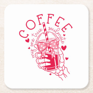Rote Herzen Skelett Kaffee Seelenverwandter Rechteckiger Pappuntersetzer