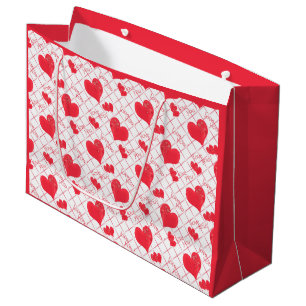 Rote Herzen, Text, "Liebe du" . Große Geschenktüte
