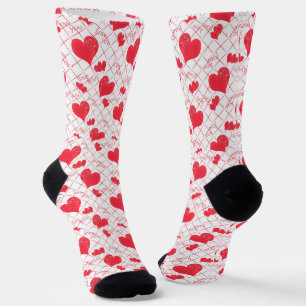 Rote Herzen, Text, "Liebe du", rot-weiß, Karo Socken