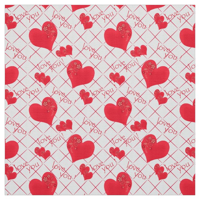Rote Herzen, Text, "Liebe du" . Stoff (Muster)