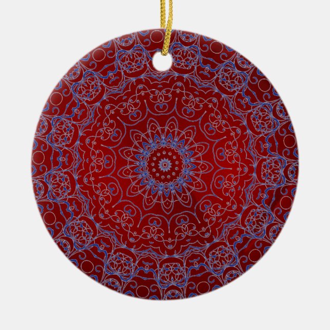 Rote Herzen und Blaue Spitzen Ornament (Vorne)