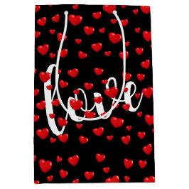 Rote Herzen und Liebe auf schwarz Mittlere Geschenktüte