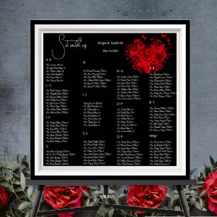Rote Herzen und Rosen Hochzeit Sitzordnung Poster
