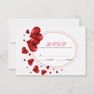 Rote Herzen und weißer Damast RSVP Karte