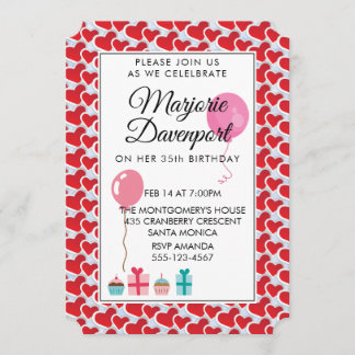 Rote Herzen Valentine Geburtstagsparty Einladung
