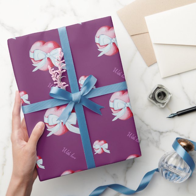 Rote Herzen verbunden mit weißem Band romantisch Geschenkpapier (Schenken)