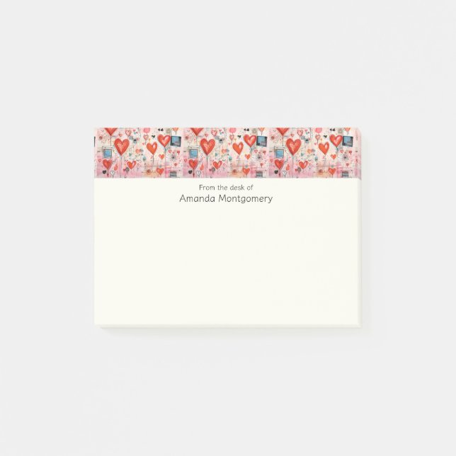 Rote Herzen Whimsical-Liebesmuster Post-it Klebezettel (Vorderseite)