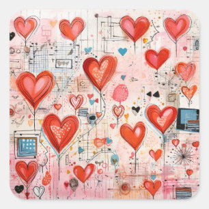 Rote Herzen Whimsical-Liebesmuster Quadratischer Aufkleber