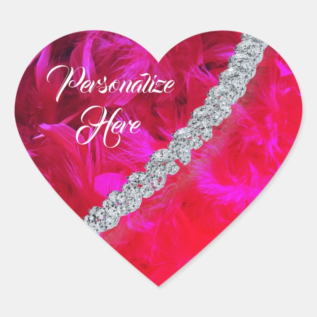 Rote Herzenfeder mit Diamantaufkleber Herz-Aufkleber (Vorderseite)