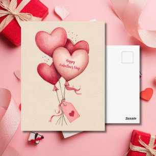 Rote herzförmige Ballons Valentinstagskarte Postkarte