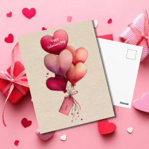 Rote herzförmige Ballons Valentinstagskarte Postkarte