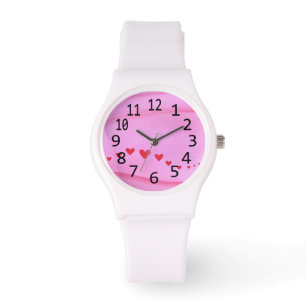 Rote Herzwelle auf rosa Zahlen Liebe beobachten Armbanduhr