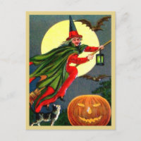 Rote Hexe auf Broomstick - Vintages Halloween