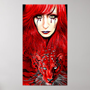 Rote Hexe Frauen und Leopard bekannte Kunst Poster