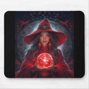 Rote Hexe mit Kristallkugel und atemberaubendem Hi Mousepad