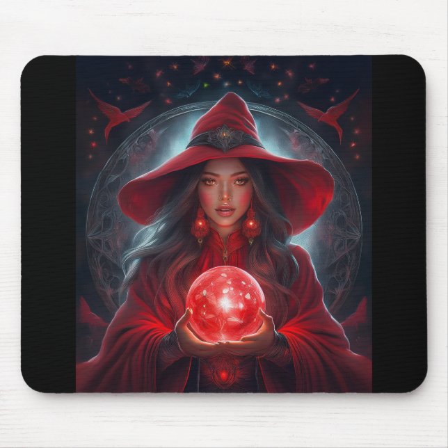 Rote Hexe mit Kristallkugel und atemberaubendem Hi Mousepad (Vorne)