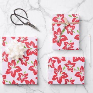 Rote Hibiskus, rote Blumen, Blumenmuster Geschenkpapier Set