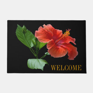 Rote Hibiskus-Tür-willkommene Matte Mailands