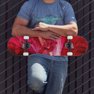 Rote Hibiskusblüte Seitenansicht Skateboard