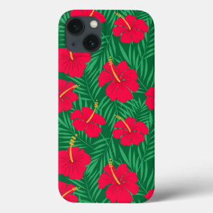 Rote Hibiskusblüten auf grünen tropischen Blättern Case-Mate iPhone Hülle