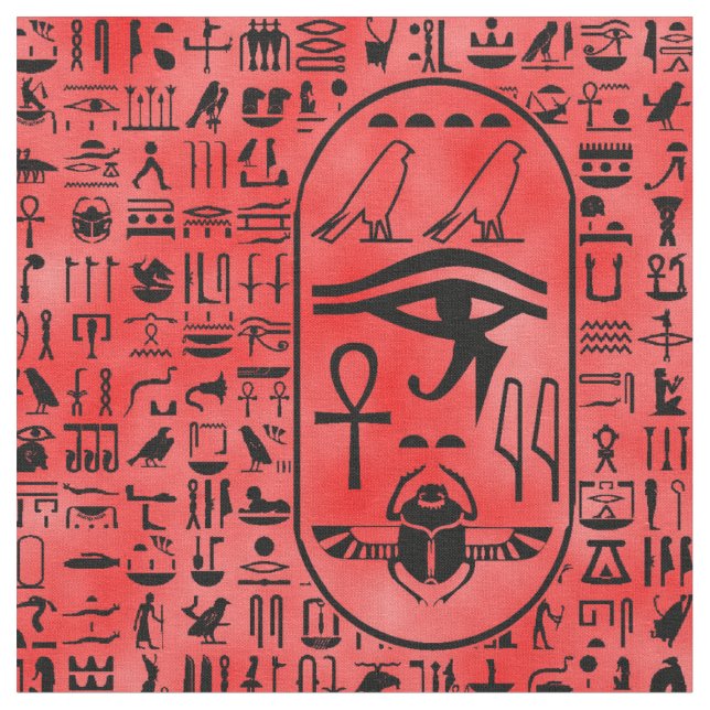 Rote Hieroglyphen Stoff (Nahaufnahme)