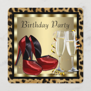 Rote High Heel Schuhe Leopard Geburtstag Einladung