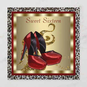 Rote High Heel Schuhe Leopard Sweet Sixteen Geburt Einladung