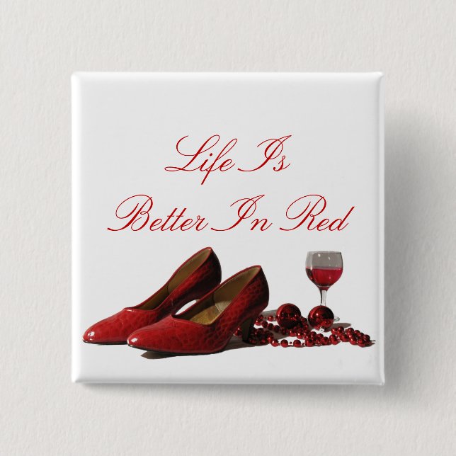 Rote High Heel Schuhe und Roter Wein Button (Vorderseite)