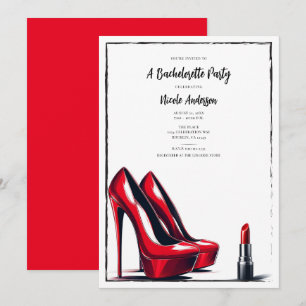 Rote High Heels und Lippenstift Glam Junggesellinn Einladung