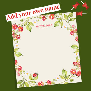 Rote Himbeere Blumige Naturgarten Personalisiert Notizblock